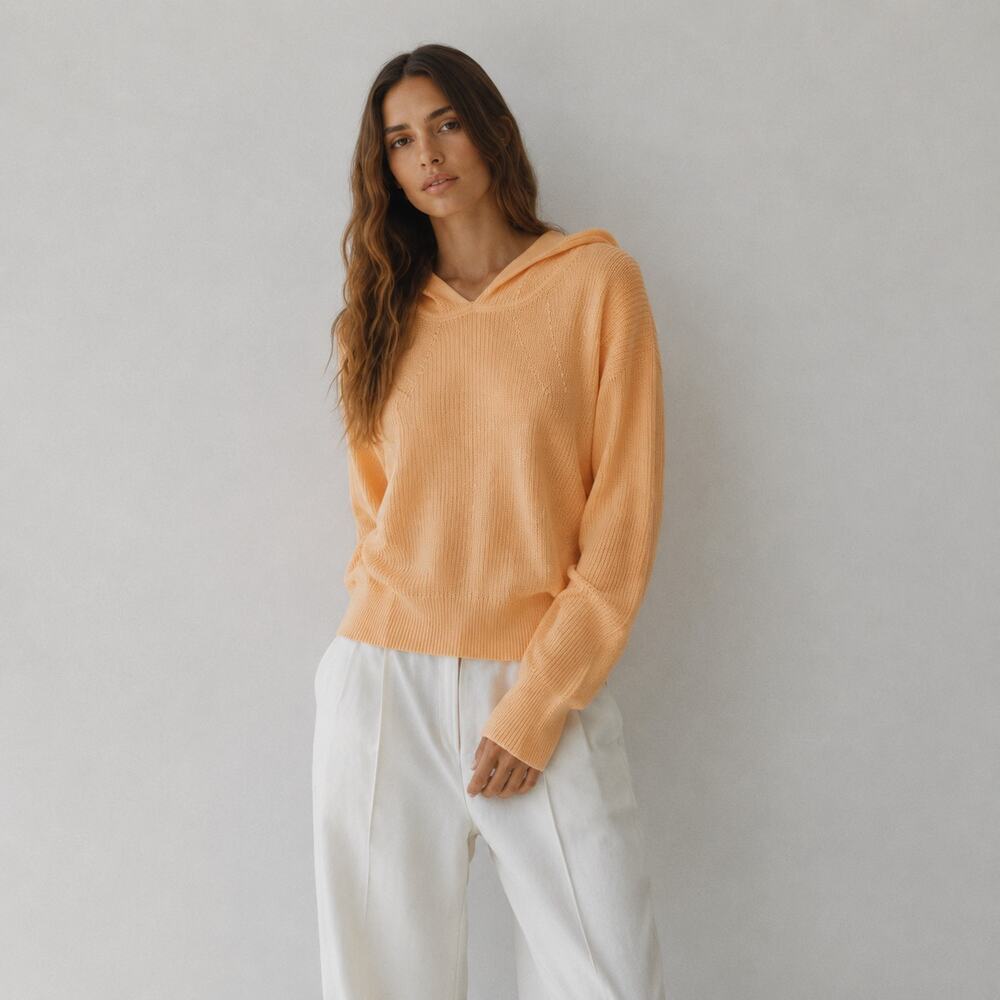 Rag & Bone Organic Cotton Sweater Knit Hoodie In Saffron Womens L Orange